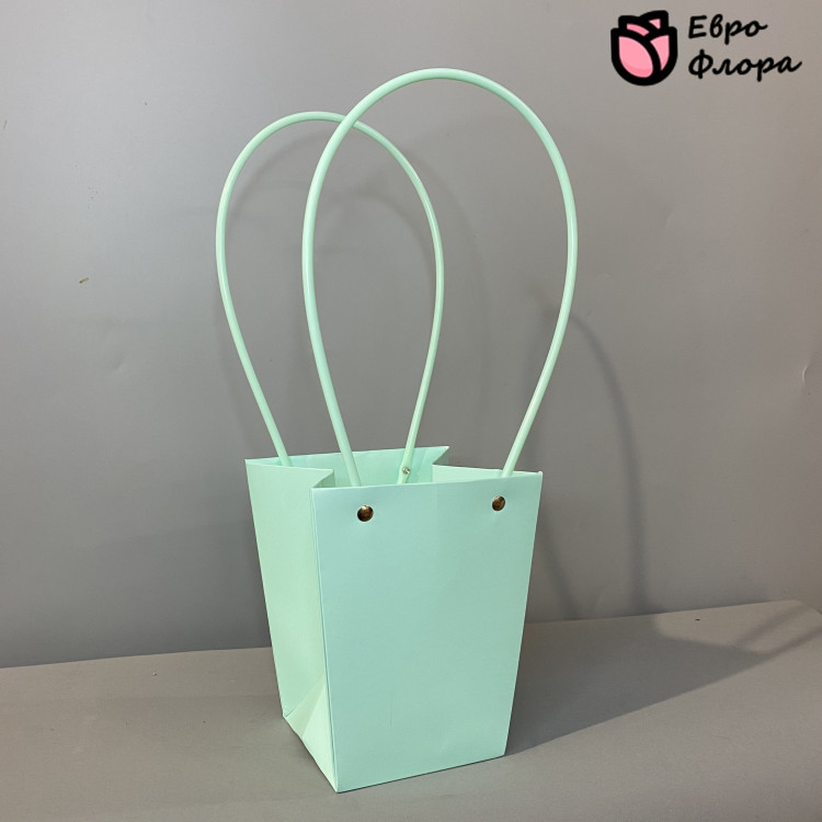 Картонный пакет с ручками 13*12*15см Мятный